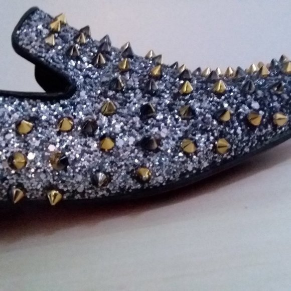 $170  Mens Loafer DRESS Shoes Spikes Glitter Black Gold Slip On Size 10 Fiesso main image 16